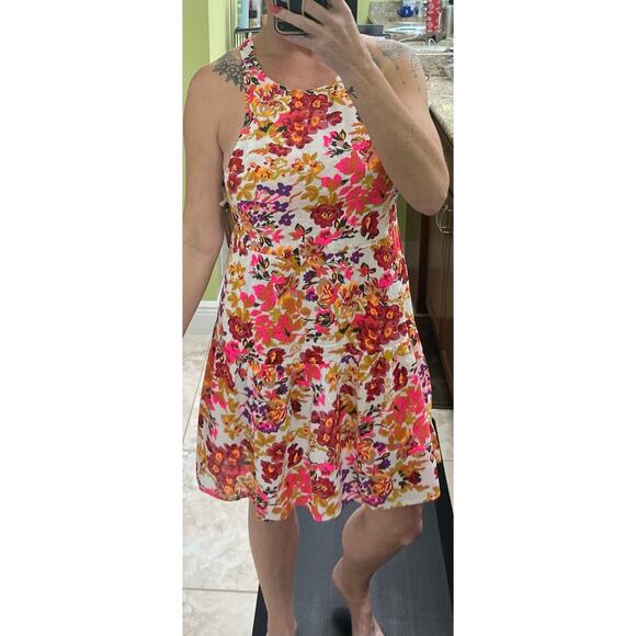 Natural life Halle Mini Halter hot pink orange floral dress medium NWT sundress - Picture 2 of 12